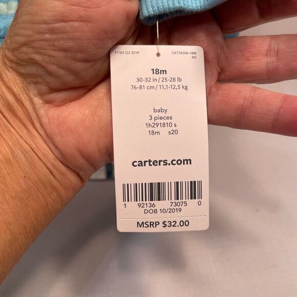 CARTER’S BLUE STRIPED HOODED ZIPPERED SWEATSHIRT SIZE 18 MONTHS - Picture 4 of 6